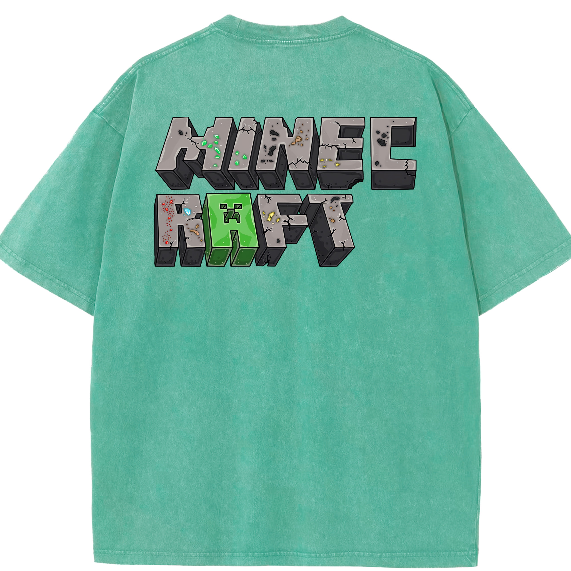 （画像用） マインクラフト ブロックの世界 Minecraft MC Block world 綿100% ヴィンテージ風 半袖Tシャツ（背面プリント）